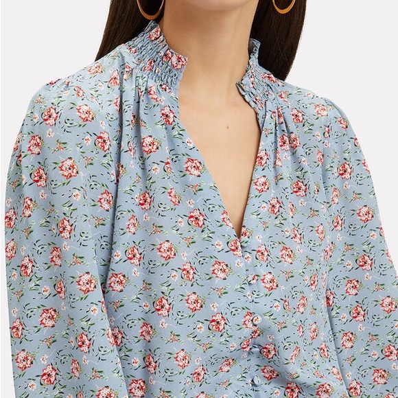 INTERMIX Alana Tie Waist Silk Floral Button Down Blouse Top - Picture 2 of 9